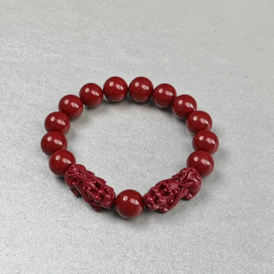 含辰砂工艺品双貔貅卡12mm 朱砂手串