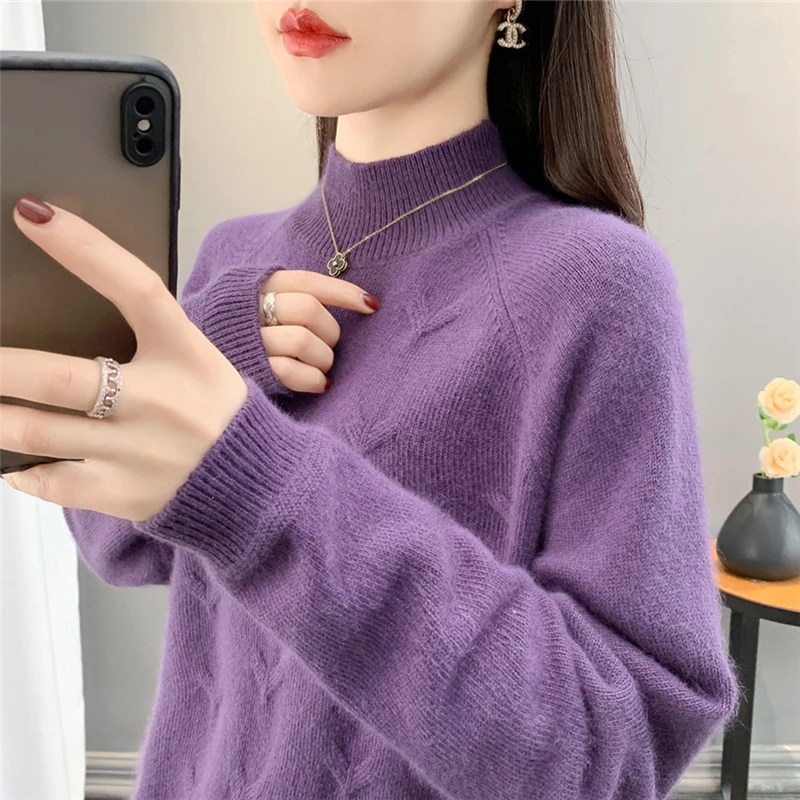 浣熊绒毛衣~~女半高领打底衫长袖纯色加厚保暖秋冬针织衫时尚百搭