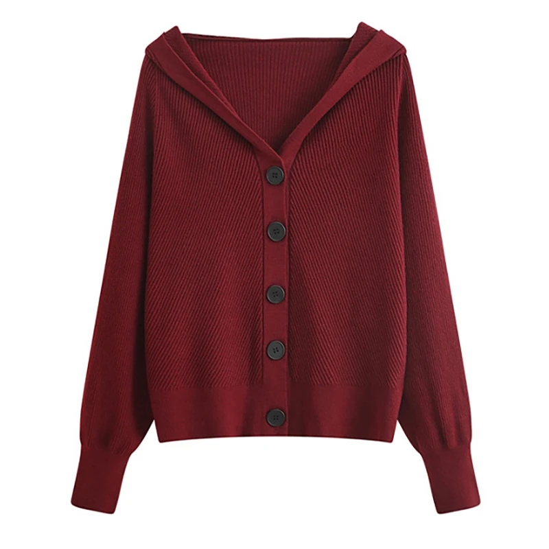 BAOFAHU2024新款针织开衫安哥拉红色连帽休闲外套55569