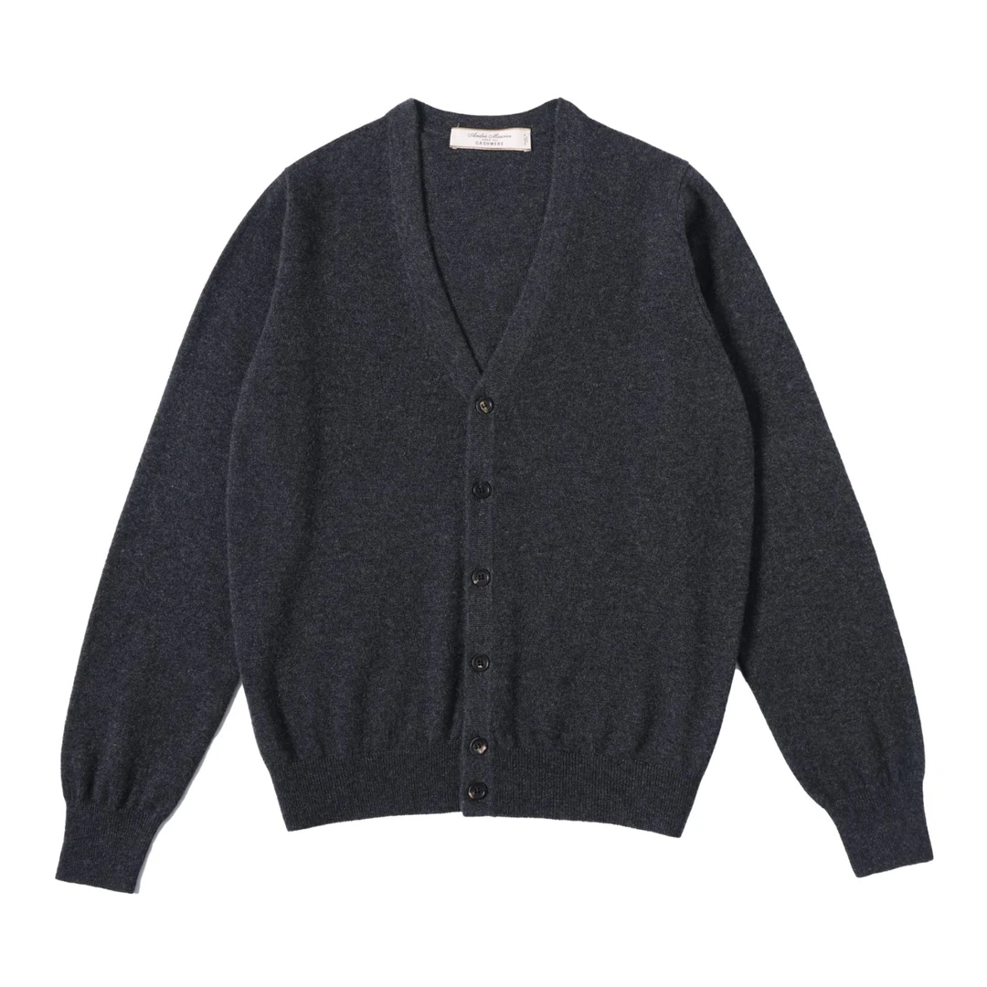 Andre Maurice冬款 男士纯色V领羊绒开衫薄款外套