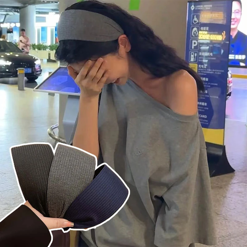 复古灰色针织发箍女坑条加宽遮发缝增高颅顶头箍防滑发卡发饰带