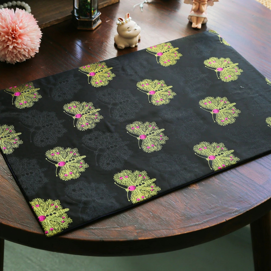 CX081金色蝴蝶 古风纯手工茶席 轻奢长方形国风高档茶道配件