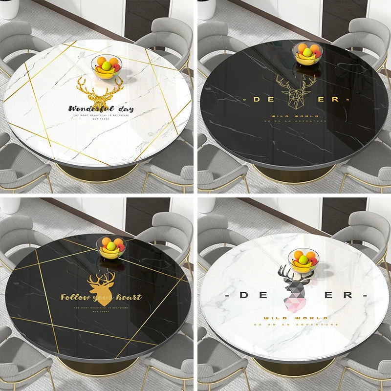 2025新款圆桌桌布防水防油防烫免洗大理石纹轻奢硅胶软皮革桌垫