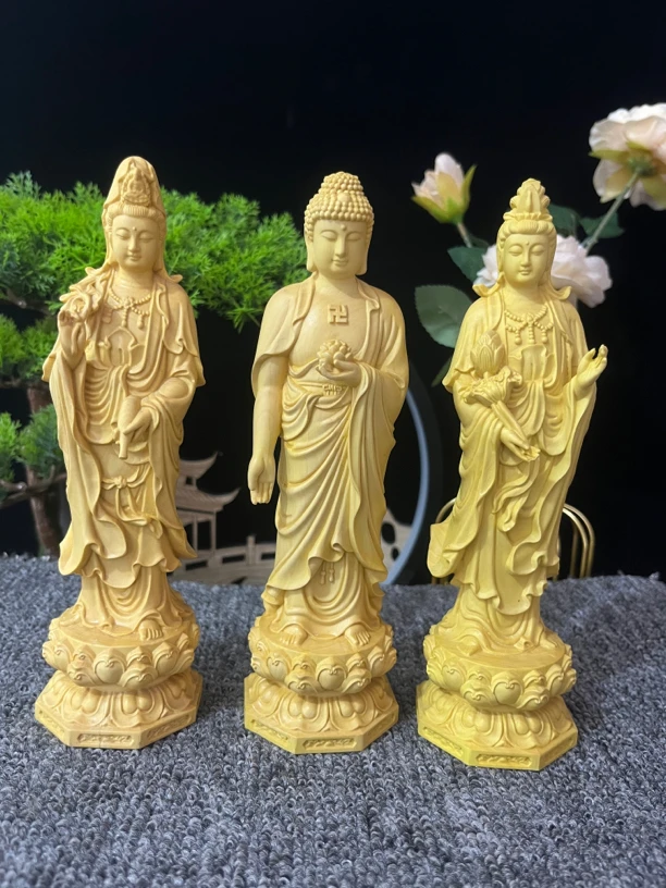 黄杨木西方三圣木雕工艺品20公分