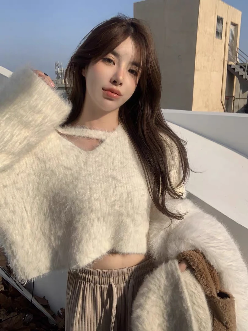 【XYJ】洋气水貂绒网红慵懒风高品质毛毛套头毛衣针织