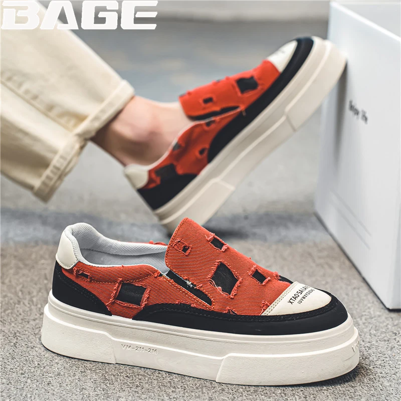 八哥帆布鞋男夏季透气运动厚底一脚蹬青少年日系小众乞丐休闲板鞋