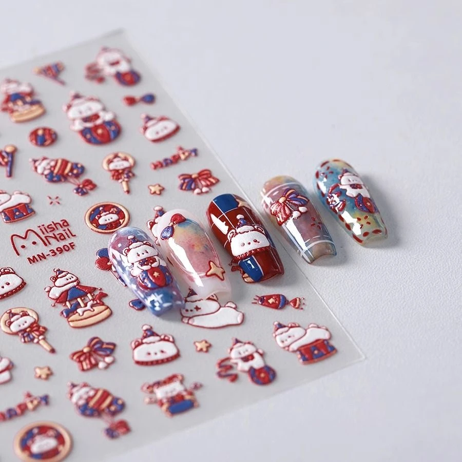 小红书爆款粉色小熊可爱红色美甲贴纸防水指甲贴装饰贴花饰品