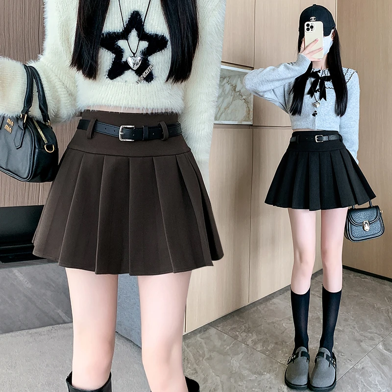 毛呢百褶裙秋冬2025新款高腰A字裙显瘦半身裙小个子甜美百搭短裙