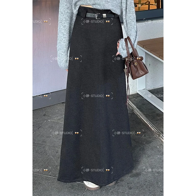 【小静精选】高腰显瘦显腿长百搭A字版后开衩毛尼半身裙