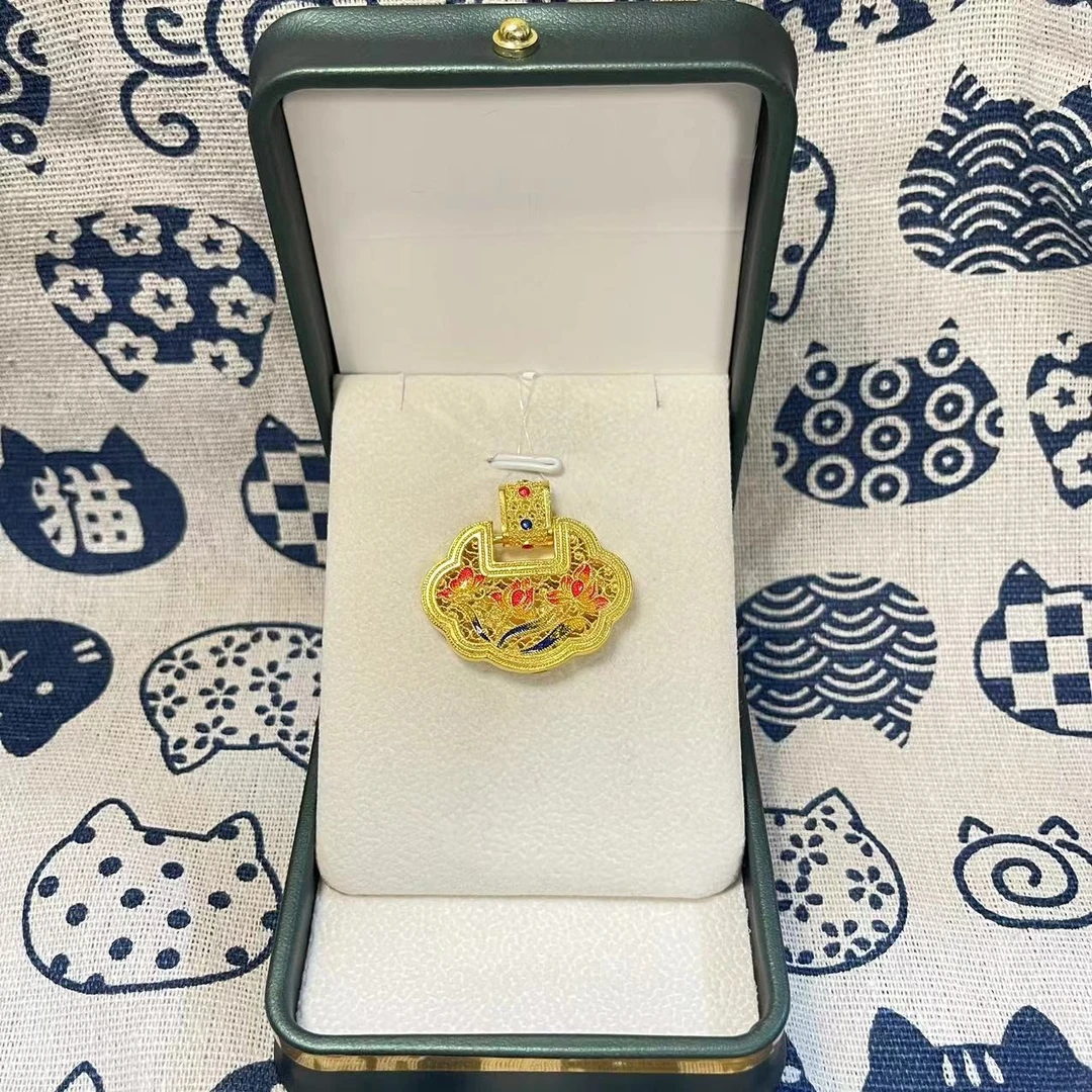 金御缘0工费古法足金999.9花开富贵珐琅彩锁包