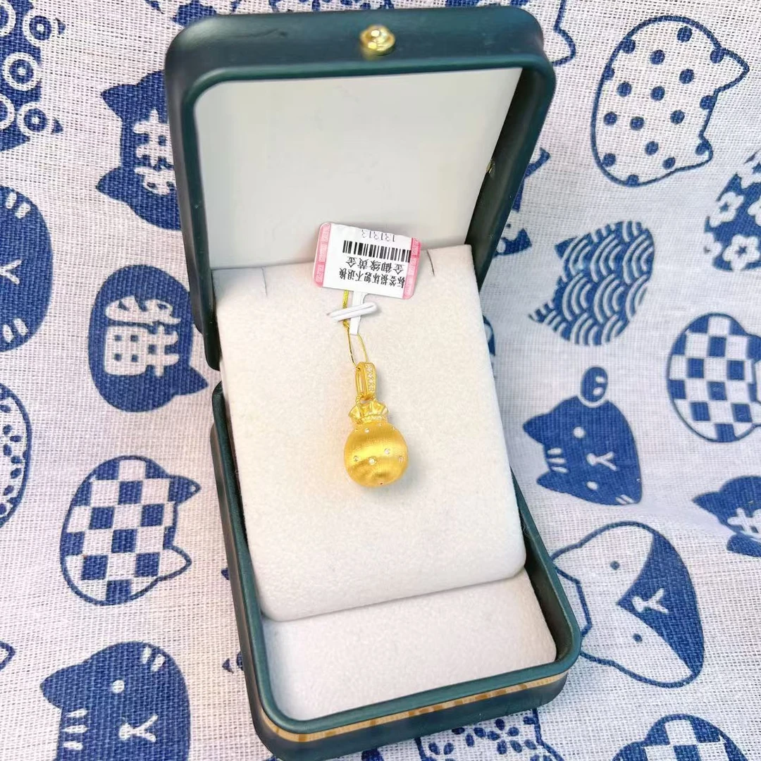 金御缘0工费5D足金999拉丝福袋吊坠轻奢时尚黄金吊坠双面简约