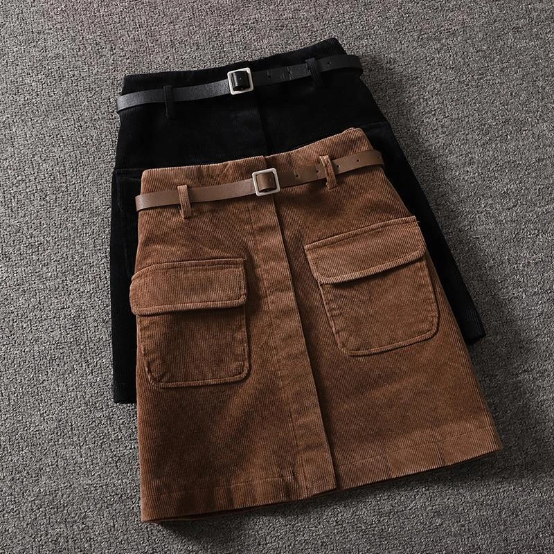 短裙女高腰灯芯绒秋冬新款韩版复古显瘦字外穿半身裙女