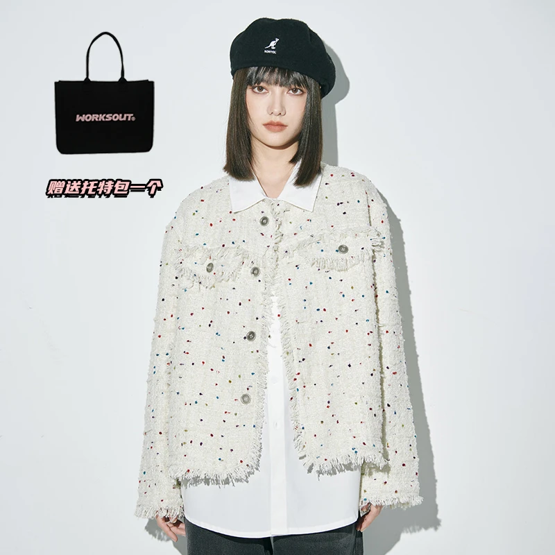WORKSOUT彩色波点小香风外套宽松春秋设计师短款秋季潮流情侣夹克