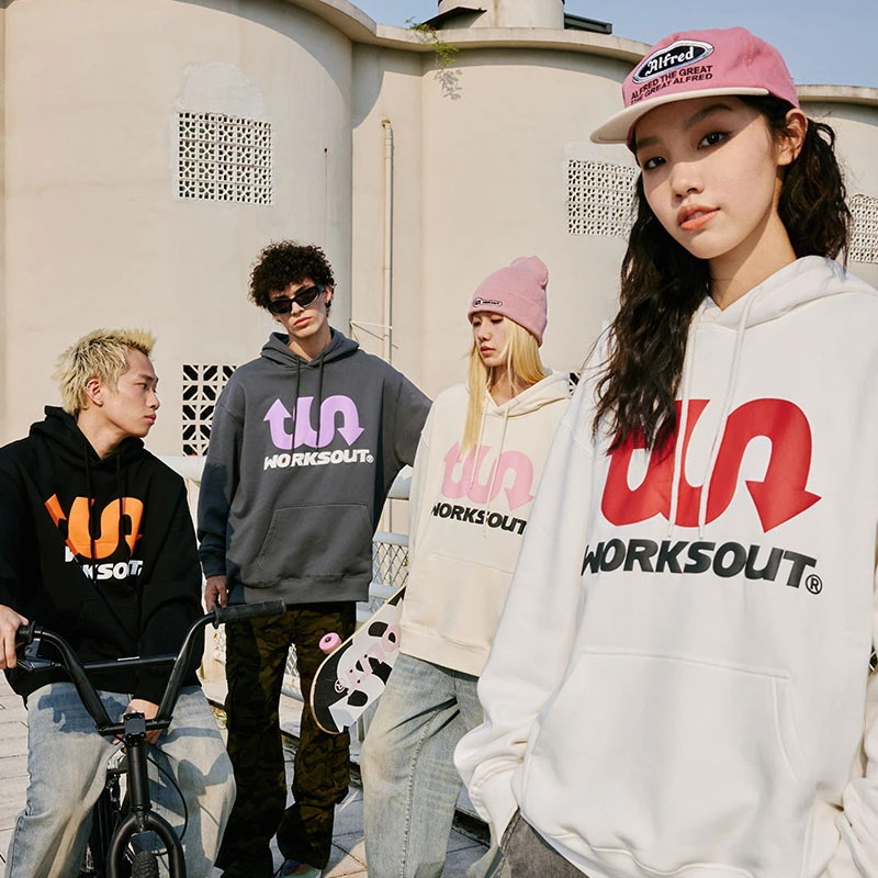 NICEBAD(原WORKSOUT)撞色发泡印花LOGO连帽卫衣宽松潮流情侣帽衫