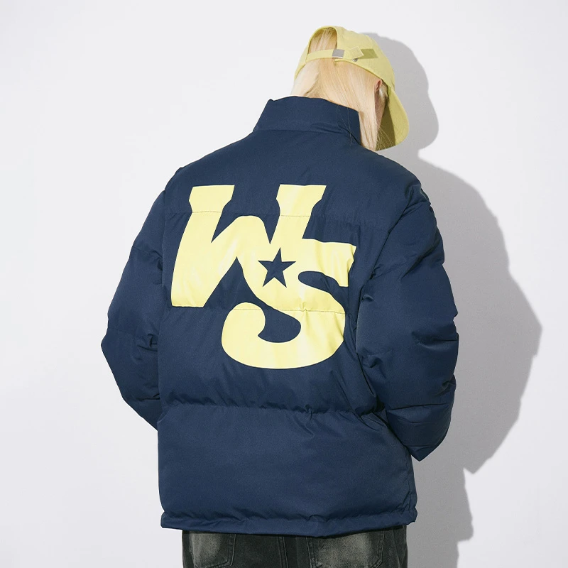 WORKSOUTWS字母印花立领棉服男女潮流宽松百搭情侣外套冬季