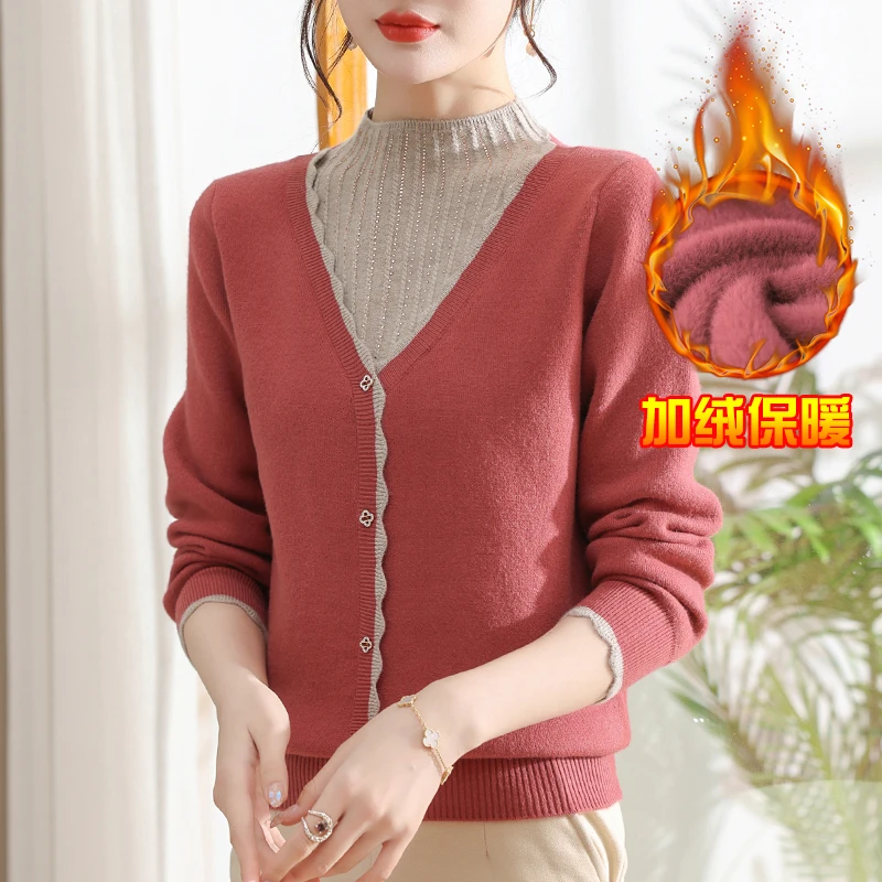 中年妈妈装冬装毛衣加绒加厚打底衫中老年女母亲衣服冬季保暖上衣
