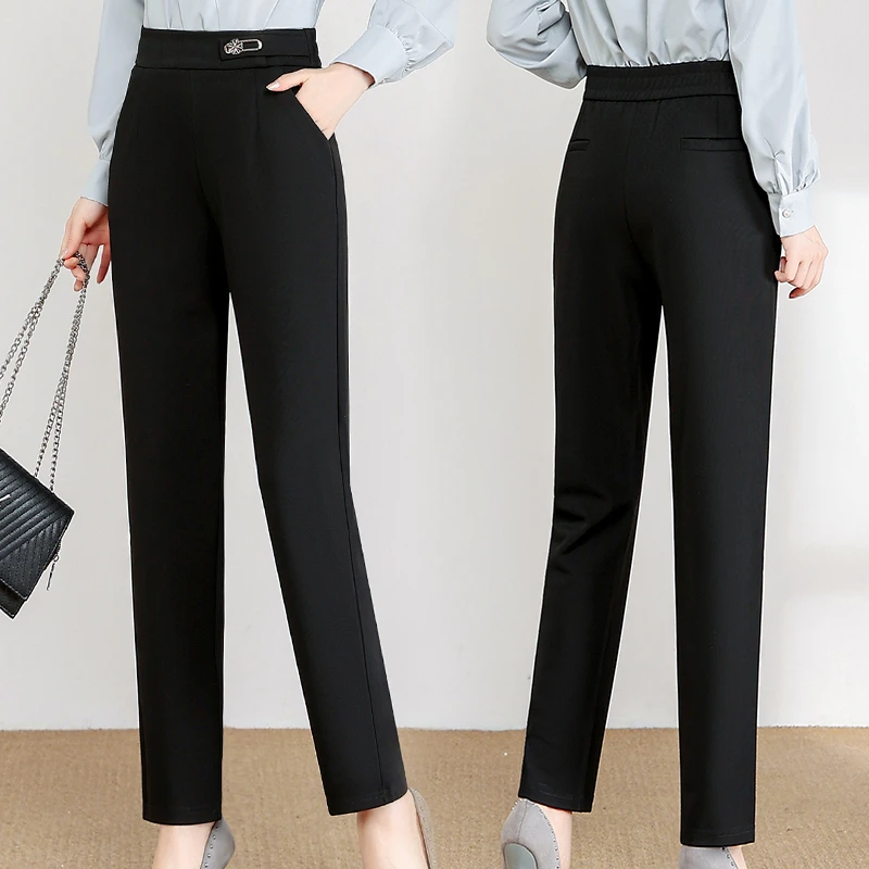 妈妈装秋装休闲裤时尚洋气直筒弹力长裤新款中老年女春秋裤子薄款