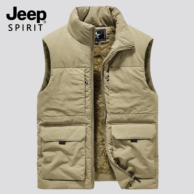 Jeep吉普户外多口袋工装钓鱼马甲摄影户外背心男士加绒加厚立领冬