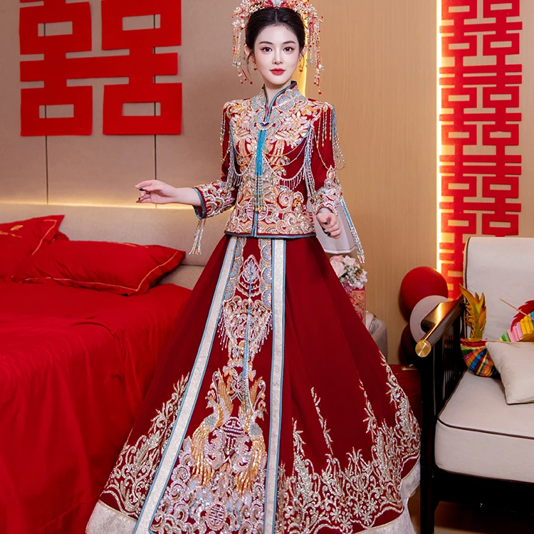 秀禾服奢华合服新娘结婚中式出阁礼服显瘦秀和服丝绒重工敬酒婚服