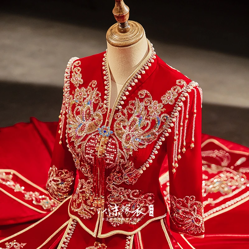 丝绒秀禾服2025年新款秋季新娘结婚中式礼服秀禾大码高端秀和显瘦