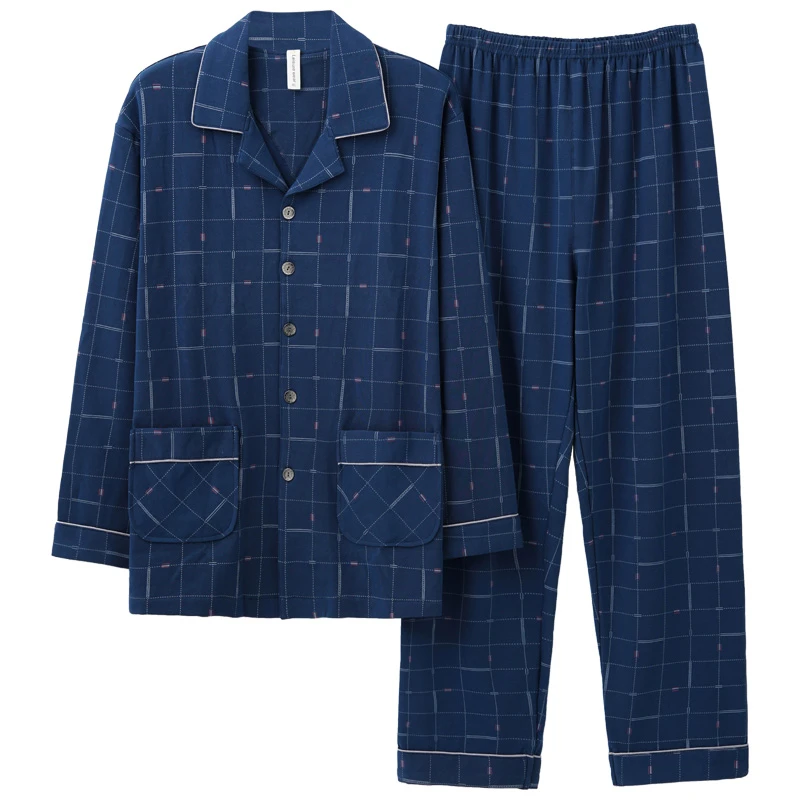 2025睡衣男春秋款100%纯棉长袖男士加肥加大码全棉家居服套装4XL