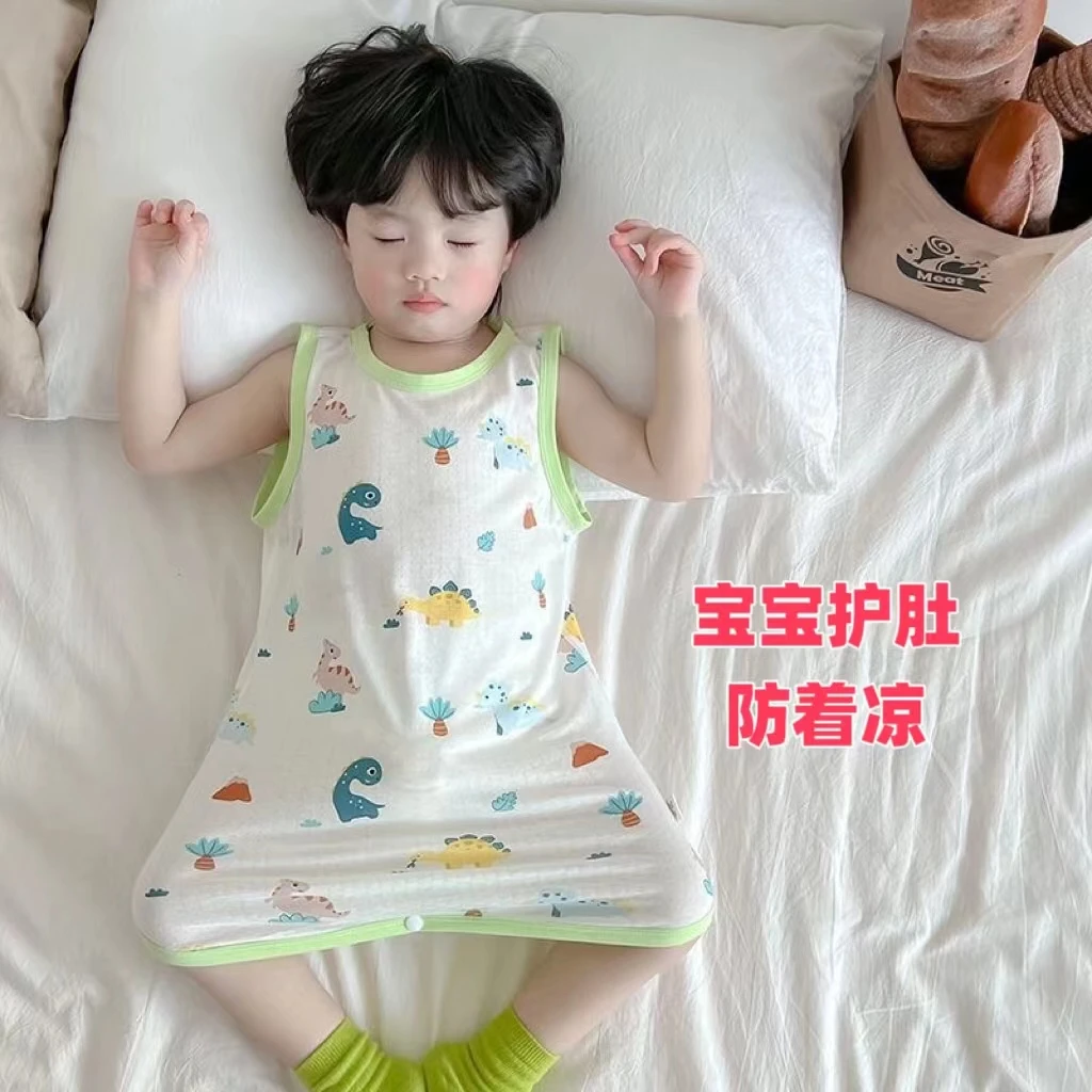 夏款男女童连体睡衣裙宝宝夏季薄款无袖护肚睡裙儿童空调家居服夏