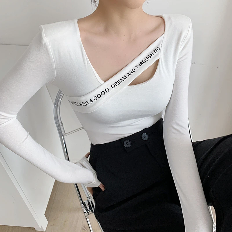 21D1229白色正肩t恤女短袖别致锁骨垫肩设计感小众方领上衣女体恤