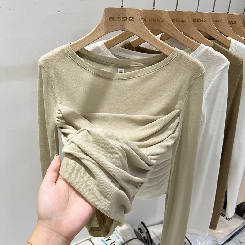 拼接网纱长袖t恤女2025新款秋季修身高级感内搭打底衫设计感小众