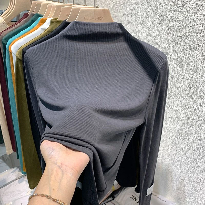 21C2595欧货半高领加绒打底衫女秋冬内搭2025新款修身磨毛长袖女