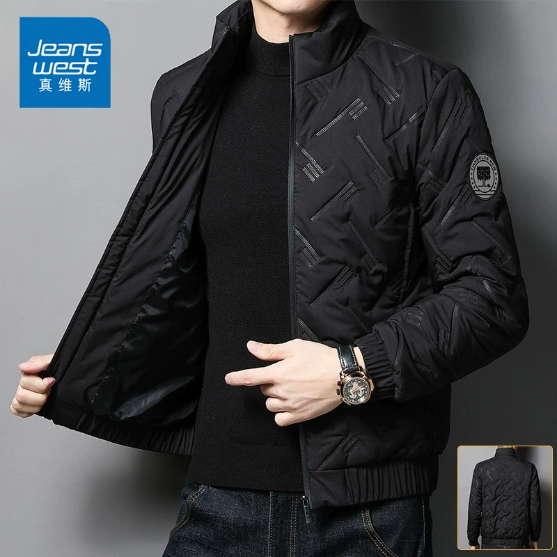 Jeanswest/真维斯秋冬季男装棉衣户外防风保暖字母刺绣轻便男外套