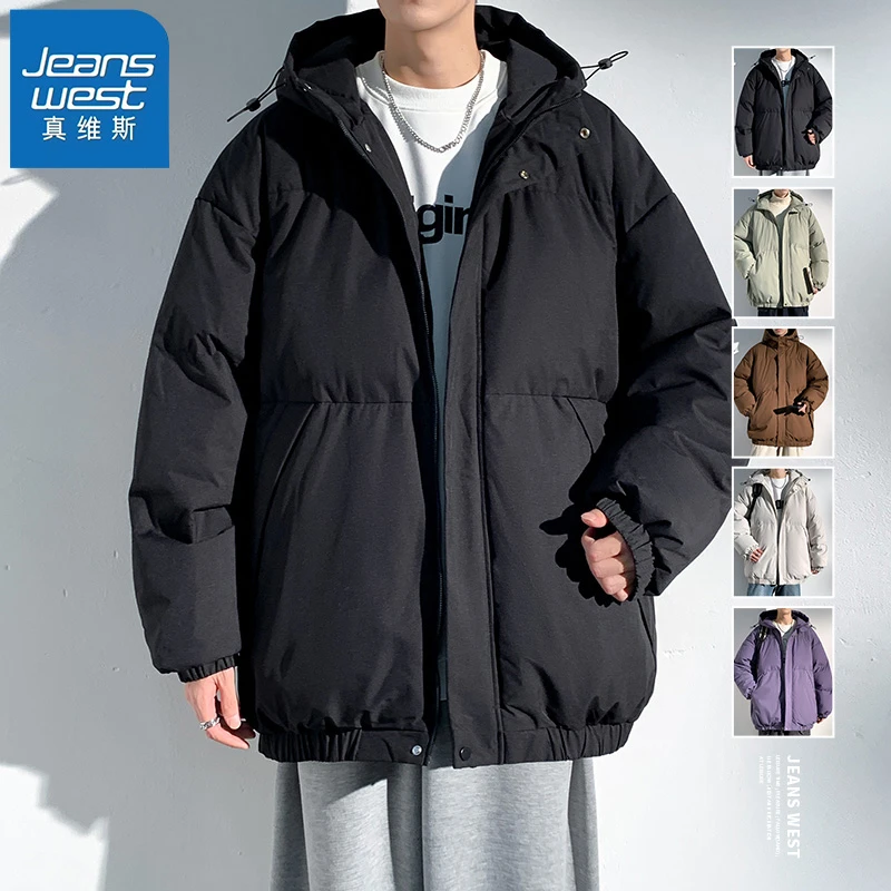 Jeanswest/真维斯男外衣冬季款加厚连帽棉服潮牌夹克休闲保暖棉衣
