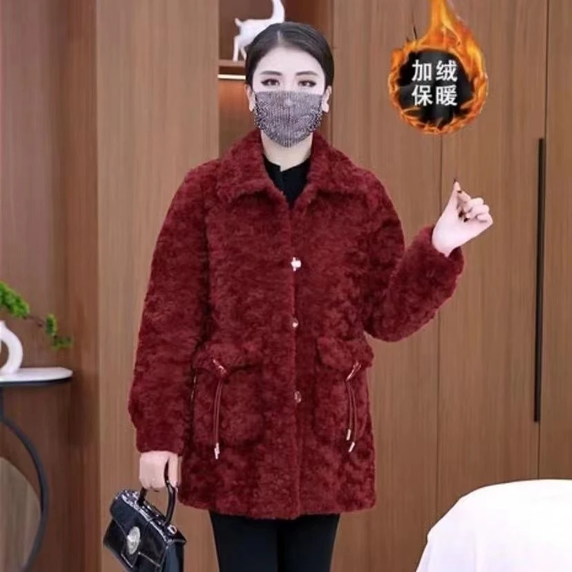 加绒加厚保暖网红时尚妈妈装保暖外套冬季洋气棉服棉衣女宽松大码