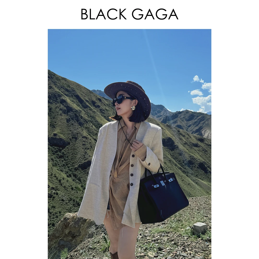 BLACK GAGAG【至简主义】天丝亚麻 V领原麻色老钱风西装 G2408C02