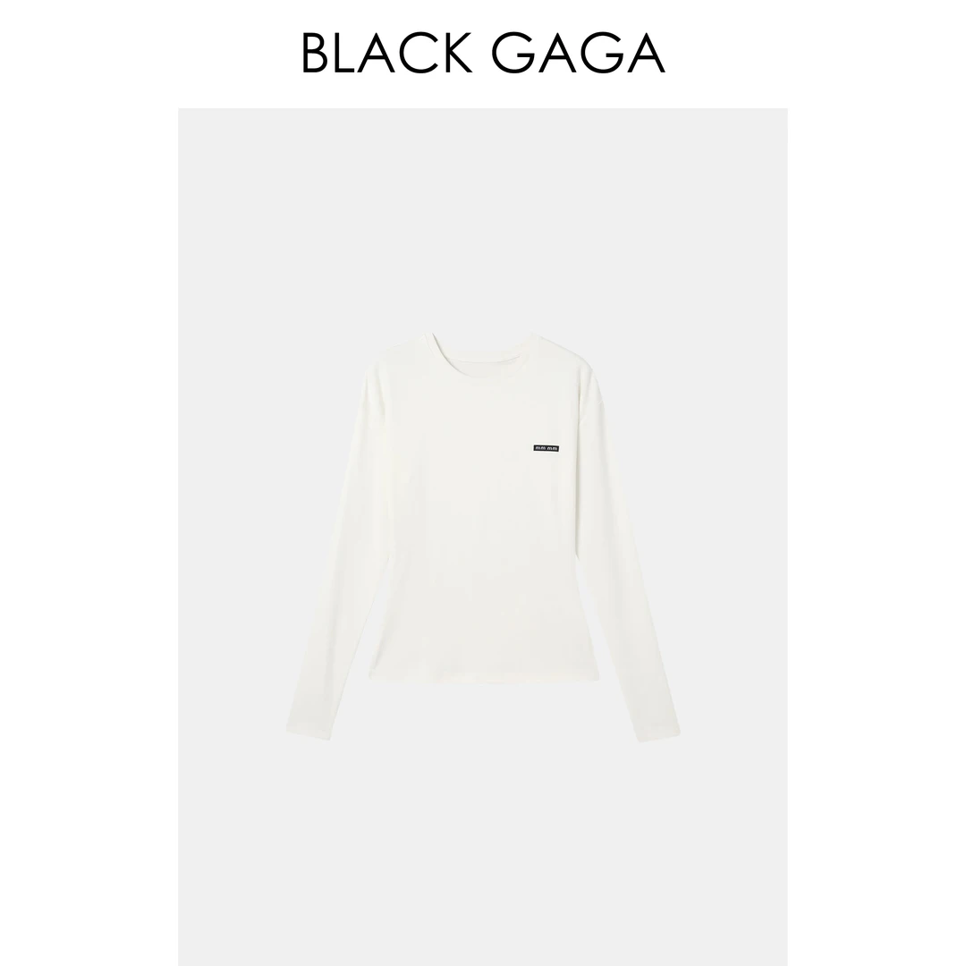 BLACK GAGA【黑白调】圆领刺绣平纹长袖T恤简约打底 G2311T01