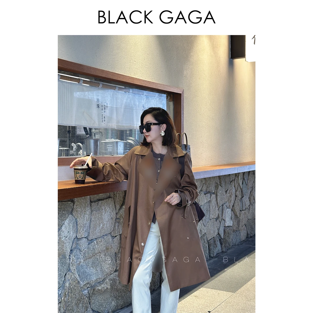 BLACK GAGA【秋赴了意】100棉 嘎巴甸面料气质经典风衣 G2409F03