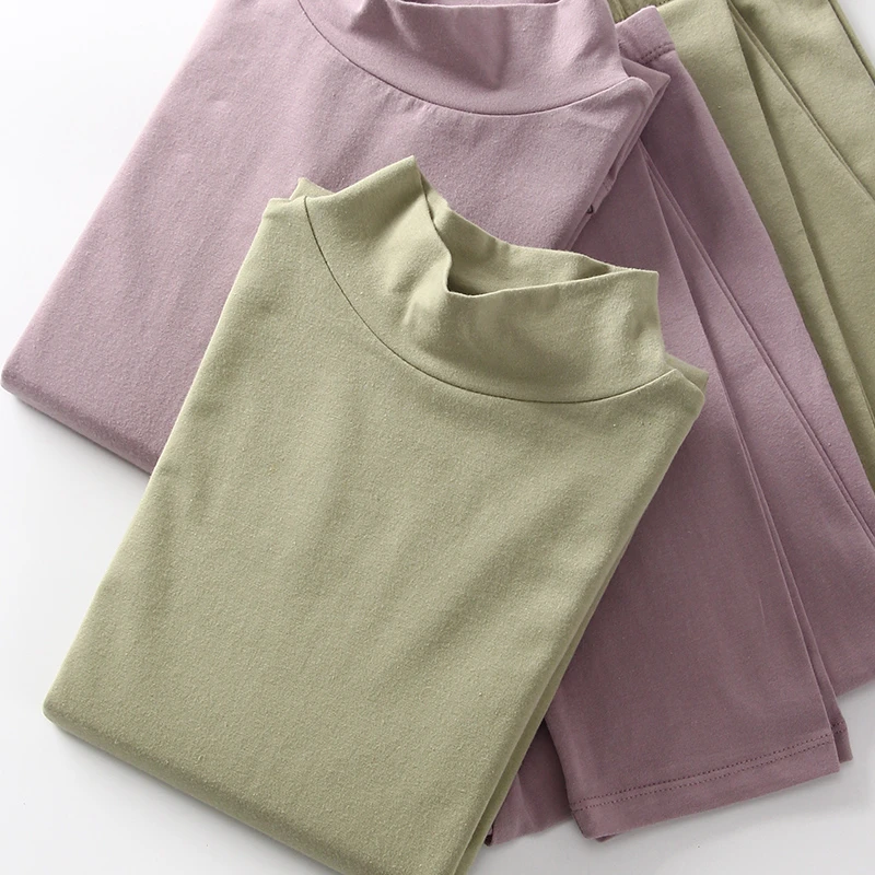 高领纯棉保暖套装女修身中领薄款秋衣秋裤内穿简约95棉打底内衣