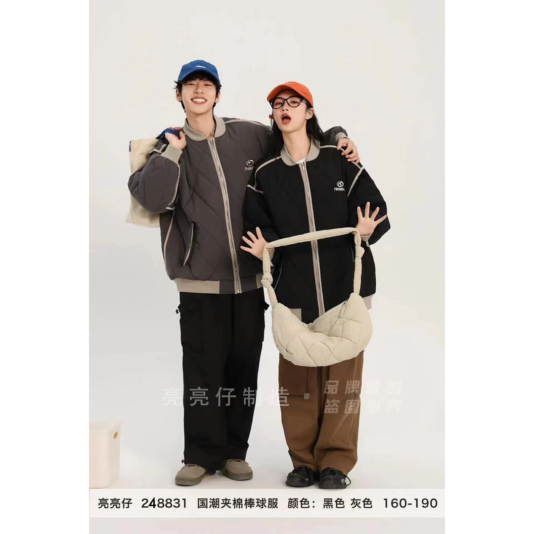 【238831-黑】青少年潮品夹棉棒球服