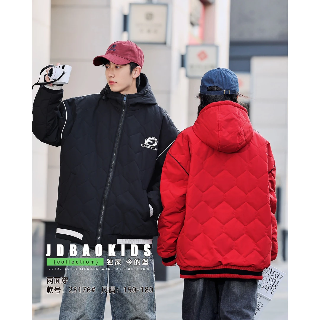 【23176-黑色】青少年两面穿棉服外套