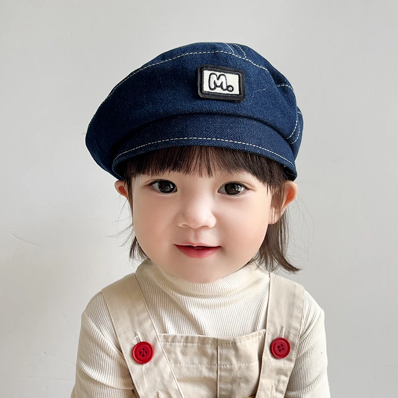 儿童贝雷帽春夏季韩版百搭画家帽男女童牛仔帽子秋天婴幼儿防风帽