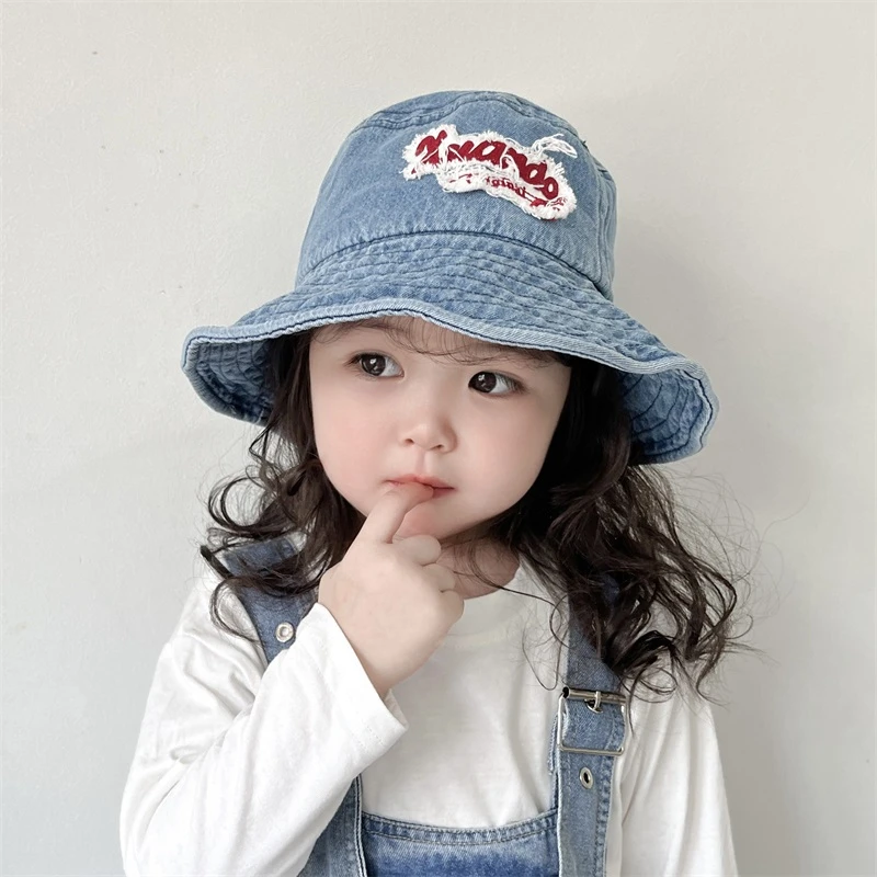 宝宝帽子秋季儿童牛仔盆帽韩版大檐出游遮阳帽男童渔夫帽小女孩潮
