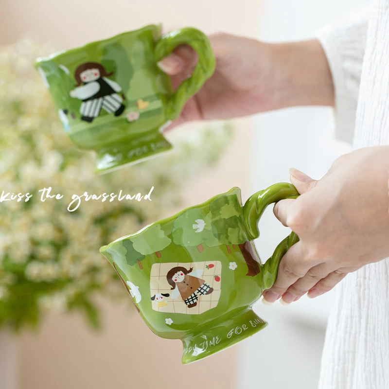 雅合可爱马克杯女生水杯家用特别好看的杯办公室情侣杯精致早餐杯