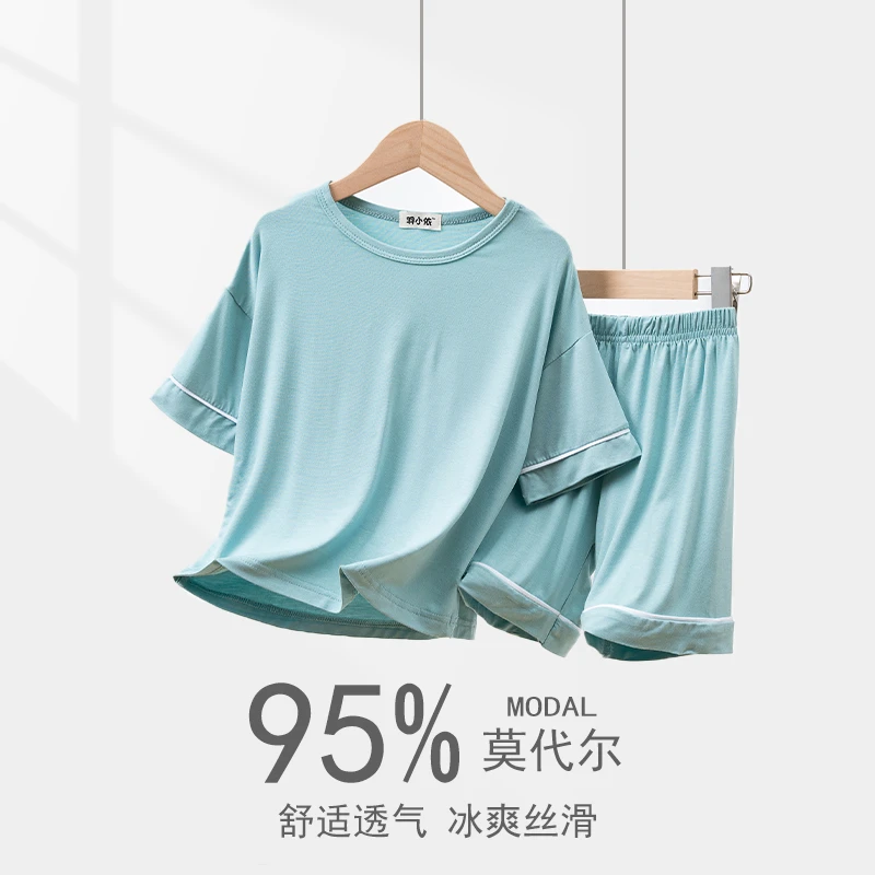 儿童莫代尔睡衣宽松中大童空调家居服薄款男女孩短袖短裤休闲套装