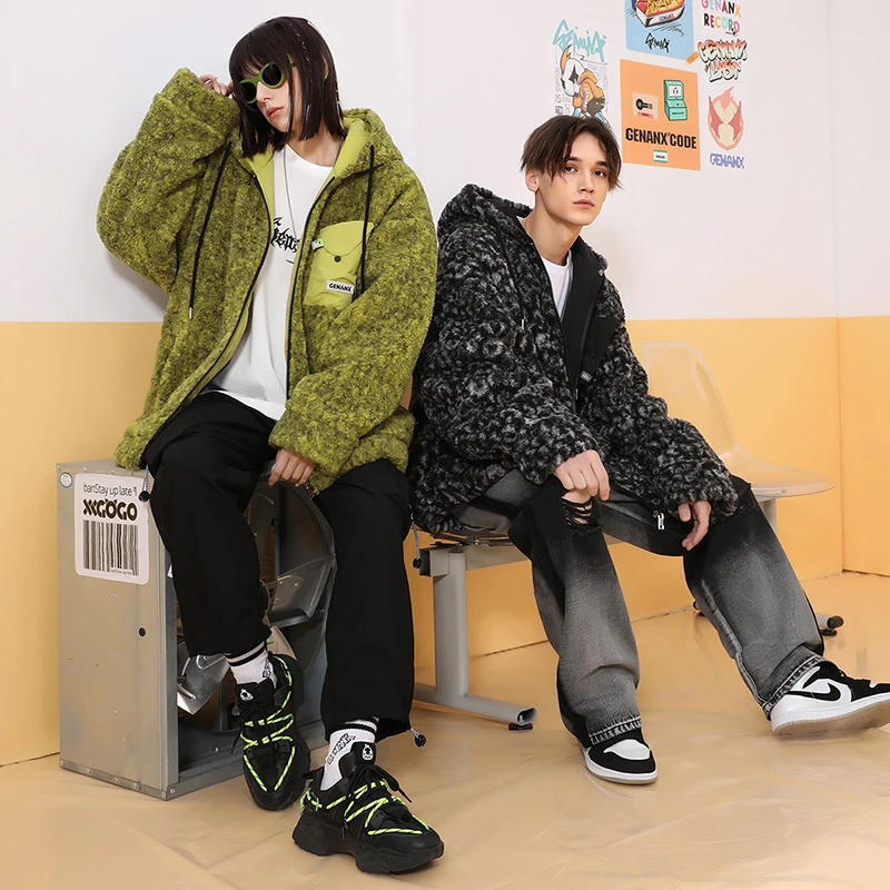 GENANX闪电潮牌保暖棉衣2023冬季新款情侣连帽宽松棉服外套男J856