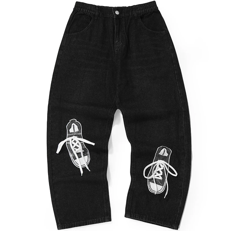 GENANX闪电潮牌春秋浅色直筒牛仔裤趣味松紧腰牛仔长裤男潮 P406