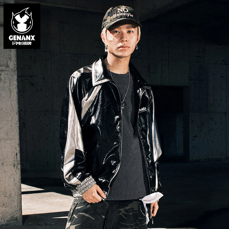 GENANX闪电潮牌超好看黑色短款高级感秋冬新款皮衣外套男女款