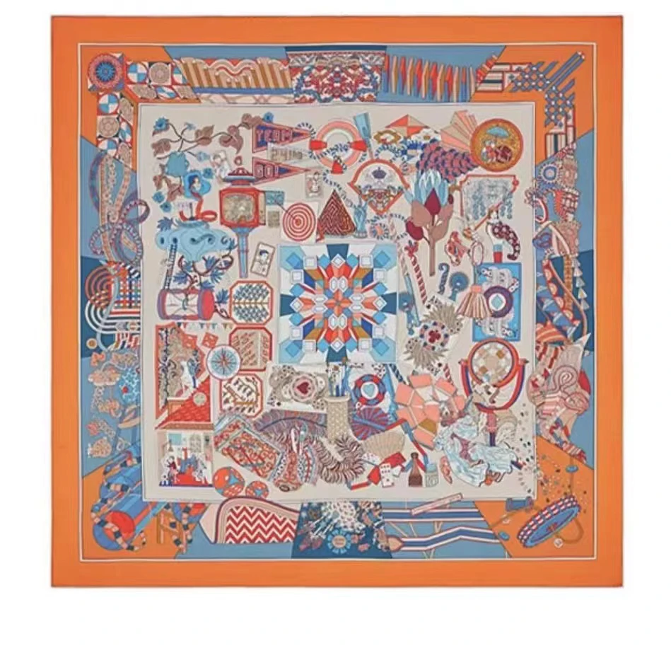 全新未使用 Hermes/爱马仕 从洋伞到对决双面丝巾方巾女款橘橙色