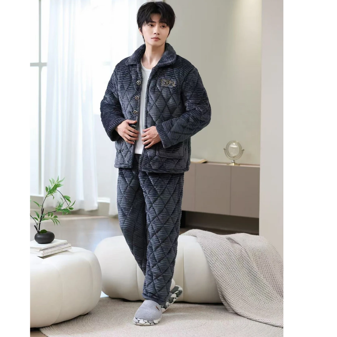 6030冬季睡衣套装男款加绒加厚时尚保暖可外穿