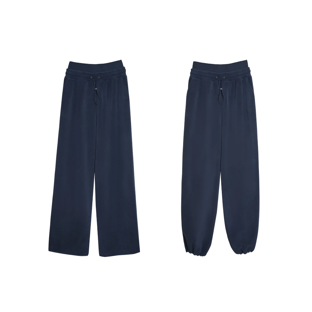 冬季百搭双层腰头高腰弹力抽绳直筒束脚休闲裤加绒卫裤