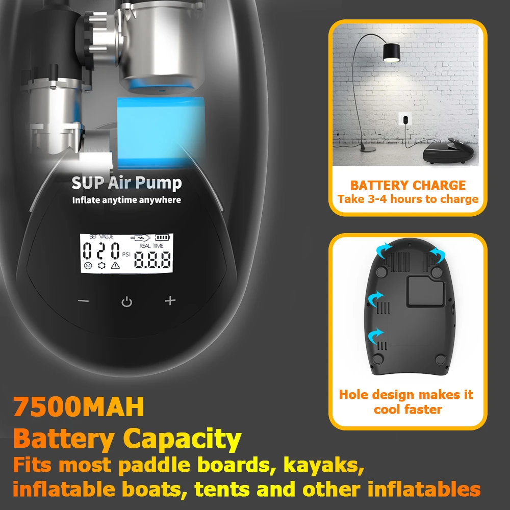 多功能锂电池电动泵12V/7500mA桨板车载充电一体充气泵便携式