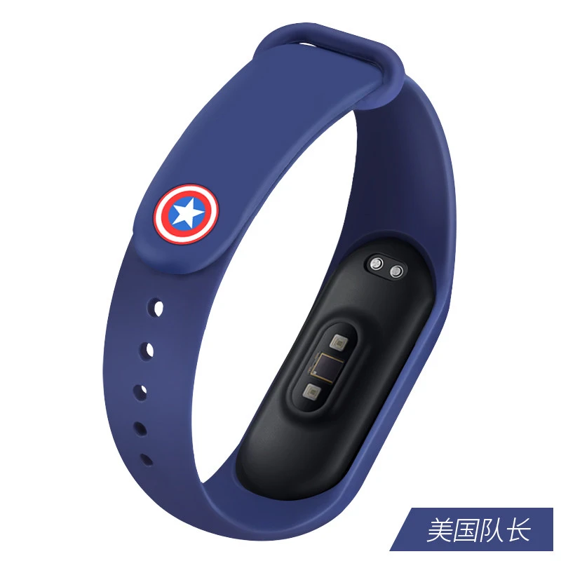 适用小米手环8/7/6/ 5/ 4/3代通用复仇者联盟硅胶运动表带黑色